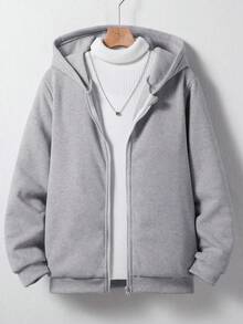 SHEIN Mirajuku 青少年男孩百搭纯色百搭连帽拉链运动衫