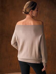 MOTF PREMIUM Fashionable & Elegant Off Shoulder Rhinestone Decorated Sweater, Autumn/Winter