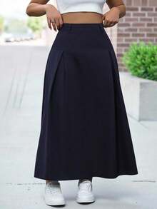 ReShift Plus Size Casual Solid Color Skirt - Navy Blue - View 4