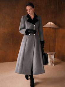 MOTF PREMIUM FALL WINTER WOOL CONTRAST COLLAR OVERCOAT - Grey - View 5