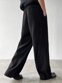 Manfinity Hypemode Men's Thicker Wide Leg Pleated Trousers With Pockets, Autumn, Fall - Black - View 2