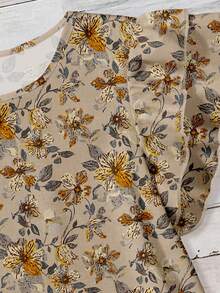 EMERY ROSE 女式休闲 V 领盖袖宽松衬衫，复古碎花 - 彩色 - 查看 3