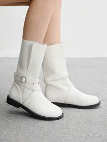 CUCCOO BIZCHIC 女士时尚白色可爱珍珠平底踝靴 - 白色 - 查看 1