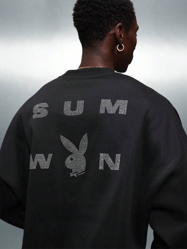 PLAYBOY X SUMWON Rhinestone Logo Print Crop Sweatshirt