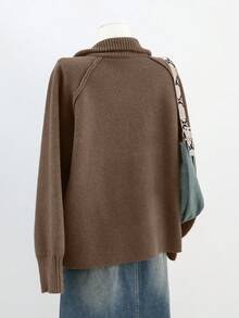 Dazy-Less Women's Loose Business Casual Chic Street Elegant Stand Collar Cardigan Sweater, Color Block, Autumn/Winter - Brown - View 2