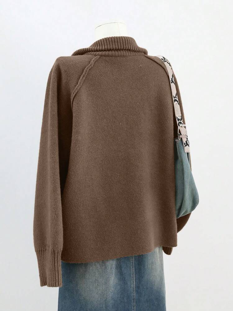 Women's Loose Business Casual Chic Street Elegant Stand Collar Cardigan Sweater, Color Block, Autumn/Winter
