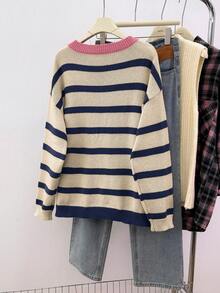 Calvaya Plus Size Striped Heart Embroidered Cardigan, Valentine's Day - Coral Pink - View 2