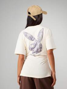 Missguided x Playboy Áo thun cổ tròn tay ngắn cổ điển thắt eo cỡ lớn, thích hợp mặc thường ngày - Màu Xám nhạt - Xem 2
