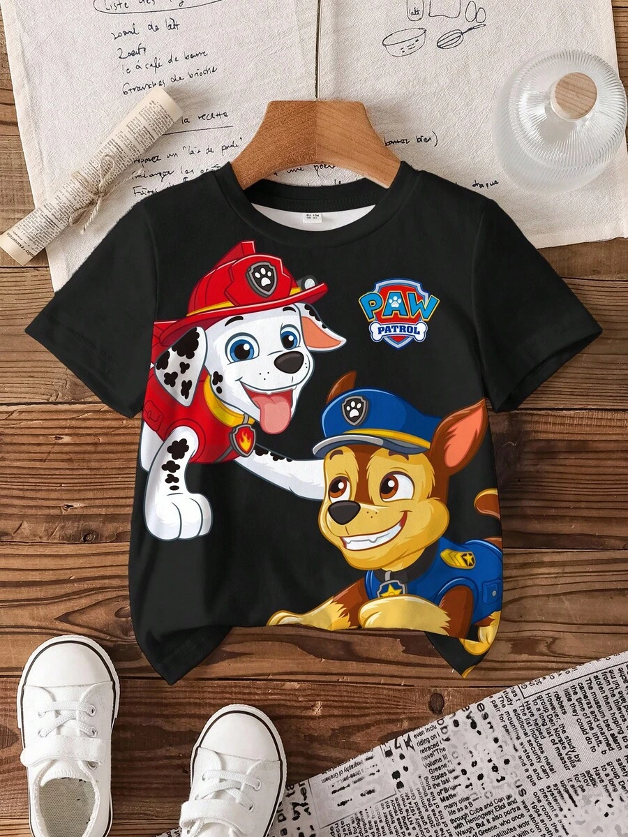 SHEIN | PAW Patrol 小男孩卡通小狗印花圆领短袖T恤 - 白色 - 查看 1