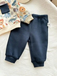 Newborn Baby Boy Cute Cartoon Pattern Long Sleeve Sweatshirt And Pants Set, Autumn/Winter - Multicolor - View 9