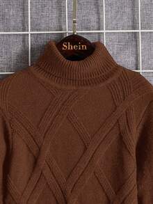 SHEIN 男童长袖休闲高领毛衣 - 棕色 - 查看 3