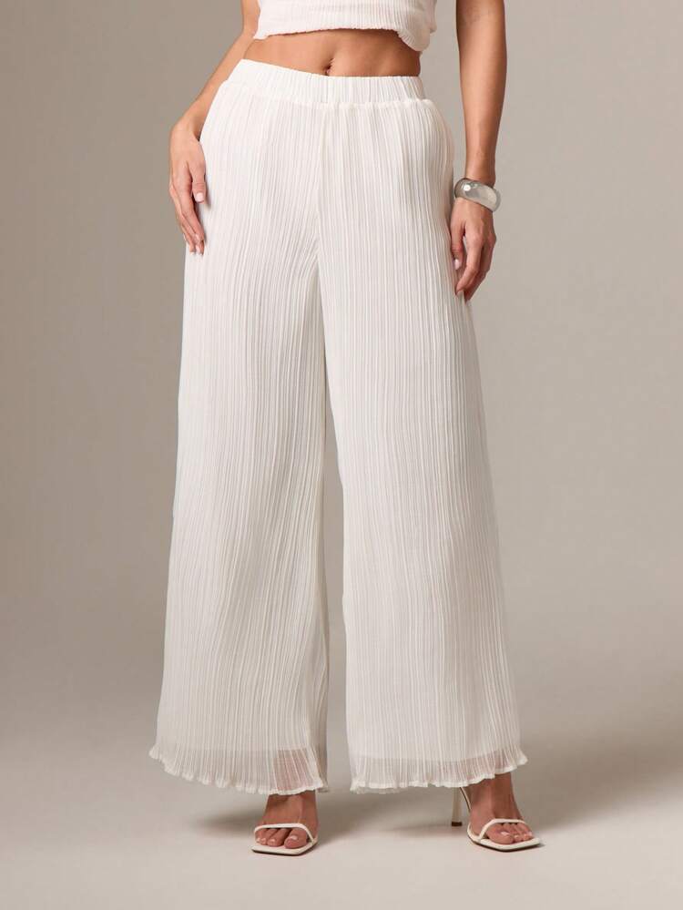 High Neck Sleeveless Plisse Ruffle Palazzo Co-Ord Set