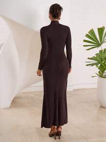 Modelyn Women's Elegant Solid Color Dress For Commuting - Mocha Brown - View 3