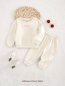 Cozy Pixies 2pcs Baby Girl Rainbow Pattern Crew Neck Raglan Sleeve Sweatshirt And Jogger Pants Set - Apricot - View 9