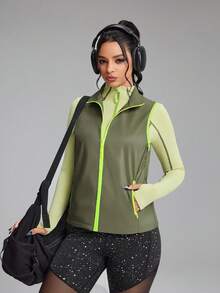 Innovista Women's Zipper Casual Outdoor Vest Jacket – Color-Blocked Gym Jacket With Breathable Mesh Panels Shaping Zipper Sports Top, Suitable For Yoga, Pilates, High-Intensity Interval Training, Running, Cycling, And The Gym Stretchy And Lightweight, Sweat-Wicking And Quick-Drying, UV Protection, A Must-Have For Autumn And Winter Premium Sportswear Fall New Style Women Utilitarian Chic, Cozy/Winter Layering ,Essentials Hoodie