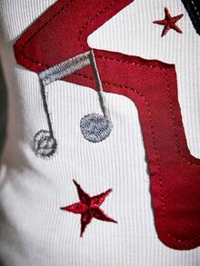 ROMWE Grunge Punk Áo hai dây họa tiết nốt nhạc Rock Bass dễ thương dành cho nữ - trắng - Xem 5