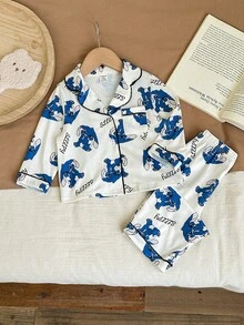 SHEIN Ensemble de vêtements de détente à manches longues en tricot avec motif de dessin animé mignon pour bébé fille - Beige - Voir 9