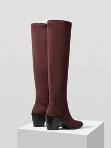 MOTF FASHION CHUNKY HEEL ZIPPER SIDE OVER-THE-KNEE BOOTS - Burgundy - View 8