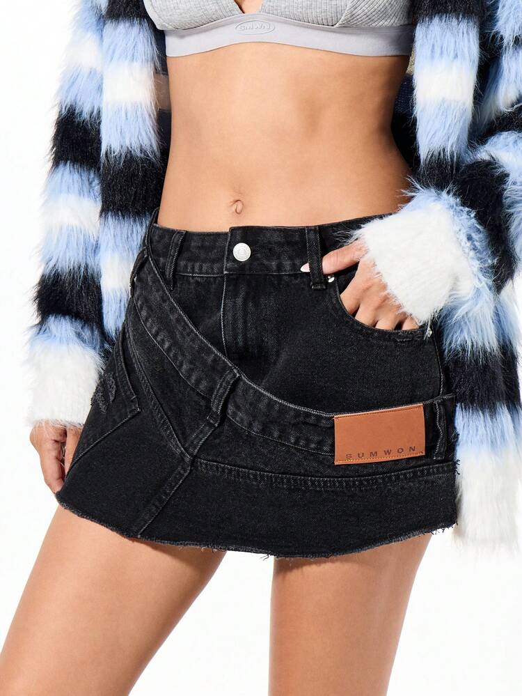 SUMWON WOMEN Deconstructed Denim Mini Skirt With Raw Hem