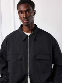 SUMWON Regular Fit Nylon Utility Jacket With Chest Pockets And Full Zip Closure For Casual Wear - Black - View 5