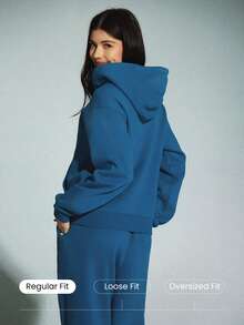 GLOWMODE 日常羊毛常规拉链长袖连帽衫运动衫夹克带口袋日常休闲秋冬 - Blue Ambition - 查看 2