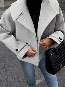 Easura Áo khoác đô thị ngắn trễ vai màu trơn cỡ lớn dành cho nữ, mùa thu/đông - Màu Xám nhạt - Xem 1