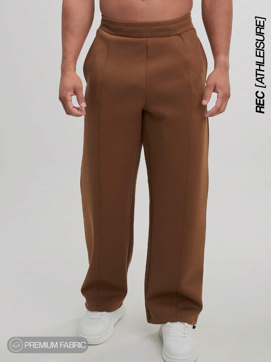 Men's Elastic Waist Pockets Wide Leg Loose Pants, Fall - Brown - View 1