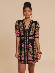 Travachic 女式梭织印花短袖迷你连衣裙 - 黑色 - 查看 4