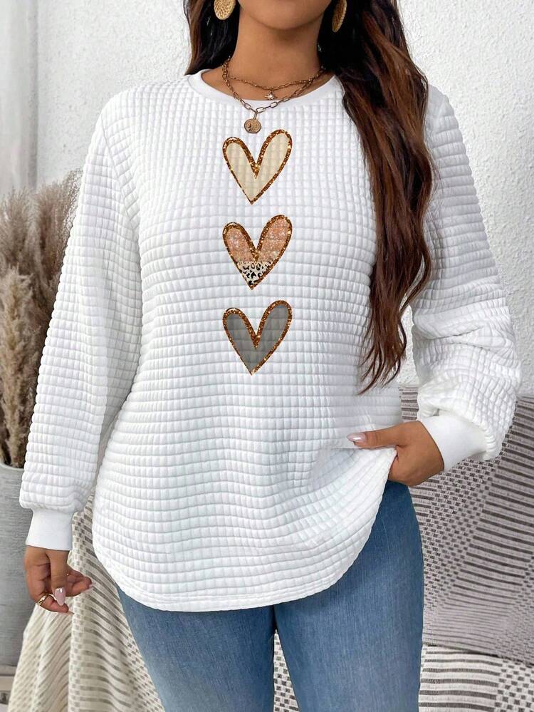 Autumn/Winter Round Neck Plaid Casual White Comfortable Sweatshirt With Curved Hemline And Side Slits Cute Long Sleeve Top Long Sleeve Top Winter Tops For Women Women Sweater Sweater Tops