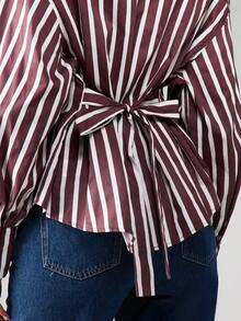 MISSGUIDED Elegant Striped Long Sleeve Collared Button Down Blouse Loose Fit Oversized Office Workwear Statement Piece Professional Business Attire Collection - Multicolor - View 6