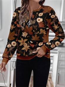 EMERY ROSE Áo nỉ cổ tròn in họa tiết cây cối phía trước có khóa kéo nửa thân dành cho nữ mùa thu đông - trắng - Xem 3