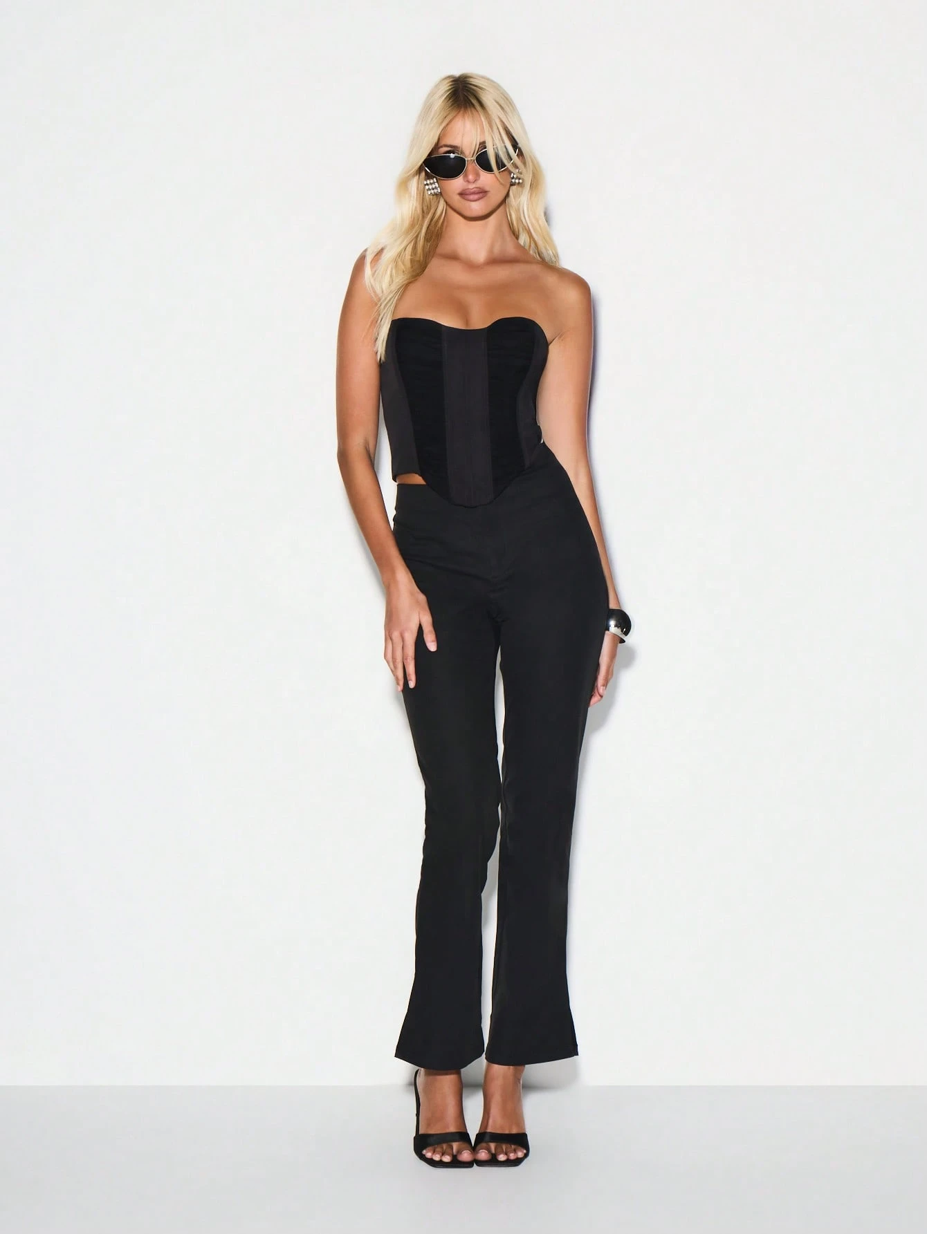 KIZN Strapless Ruched Mesh Corset With Sweetheart Neckline