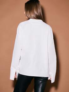 KIZN Structured Belt Detail Wrap Front Blouse Long Sleeve Professional Office Workwear - White - View 2