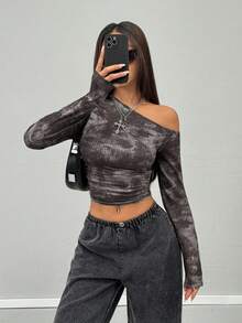 Coolane Women's Fall/Winter Vintage Streetwear Daily Wear Essentials Knit Stretchy Comfy Asymmetrical Neck Long Sleeve Tops - Coffee Brown - View 6