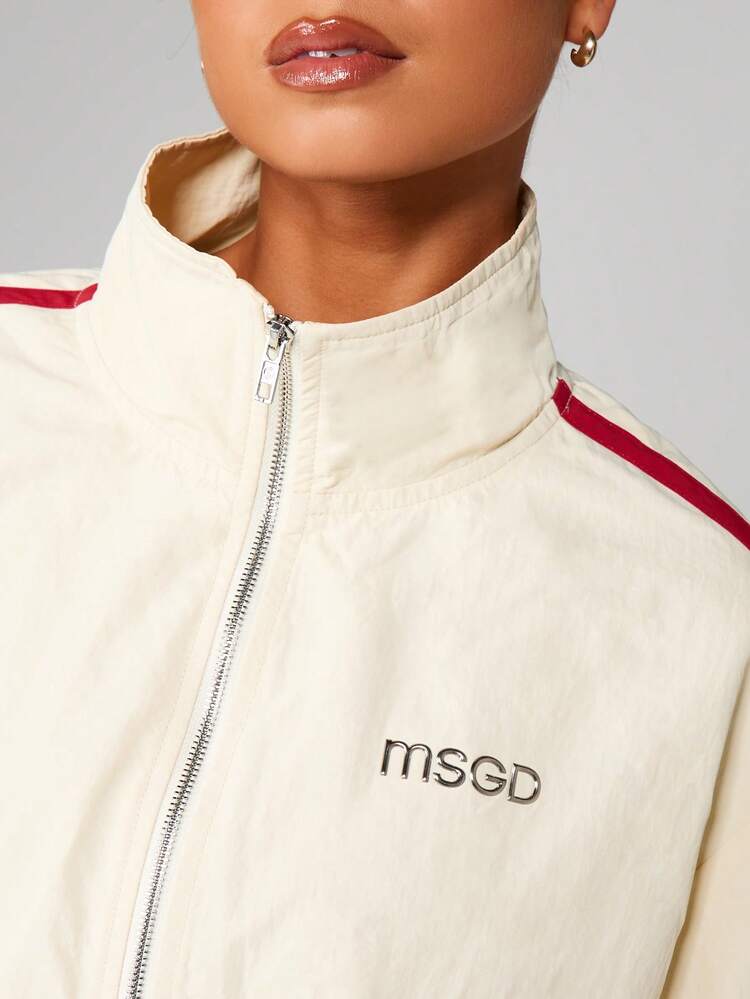 MISSGUIDED MSGD Track Jacket With Elastic Cuffs And Red Contrast Piping For Spring Casual Outerwear