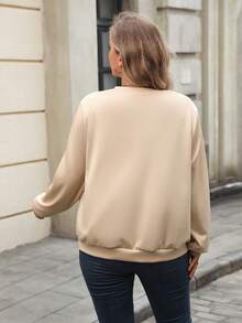 EMERY ROSE Plus Size Women's Fashion Double-Breasted Sweatshirt - Khaki - View 2