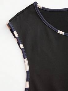 EMERY ROSE Plus Size Women Color Block Sleeveless Dress & Long Sleeve Cardigan Knitted Casual Set, Spring/Autumn - Black - View 6