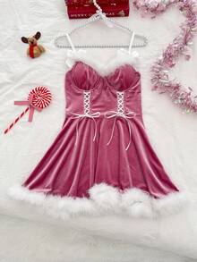 PetitDoll Christmas Fuzzy Tie-Up Sexy Nightgown - Pink - View 6