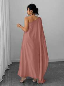 Elenzga Đầm tay cánh dơi cài nút cổ chéo dành cho nữ - Bụi hồng - Xem 3
