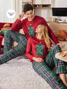 CoupledUp Herren Loungewear Sets Weihnachts-Pyjamas Passendes Paar Pyjama Set Weihnachts-Pyjamas Paar Pj Sets für Herren, Weihnachts-Pj Schlafanzug Set Herbst Winter Kleidung - Rot - Übersicht 1