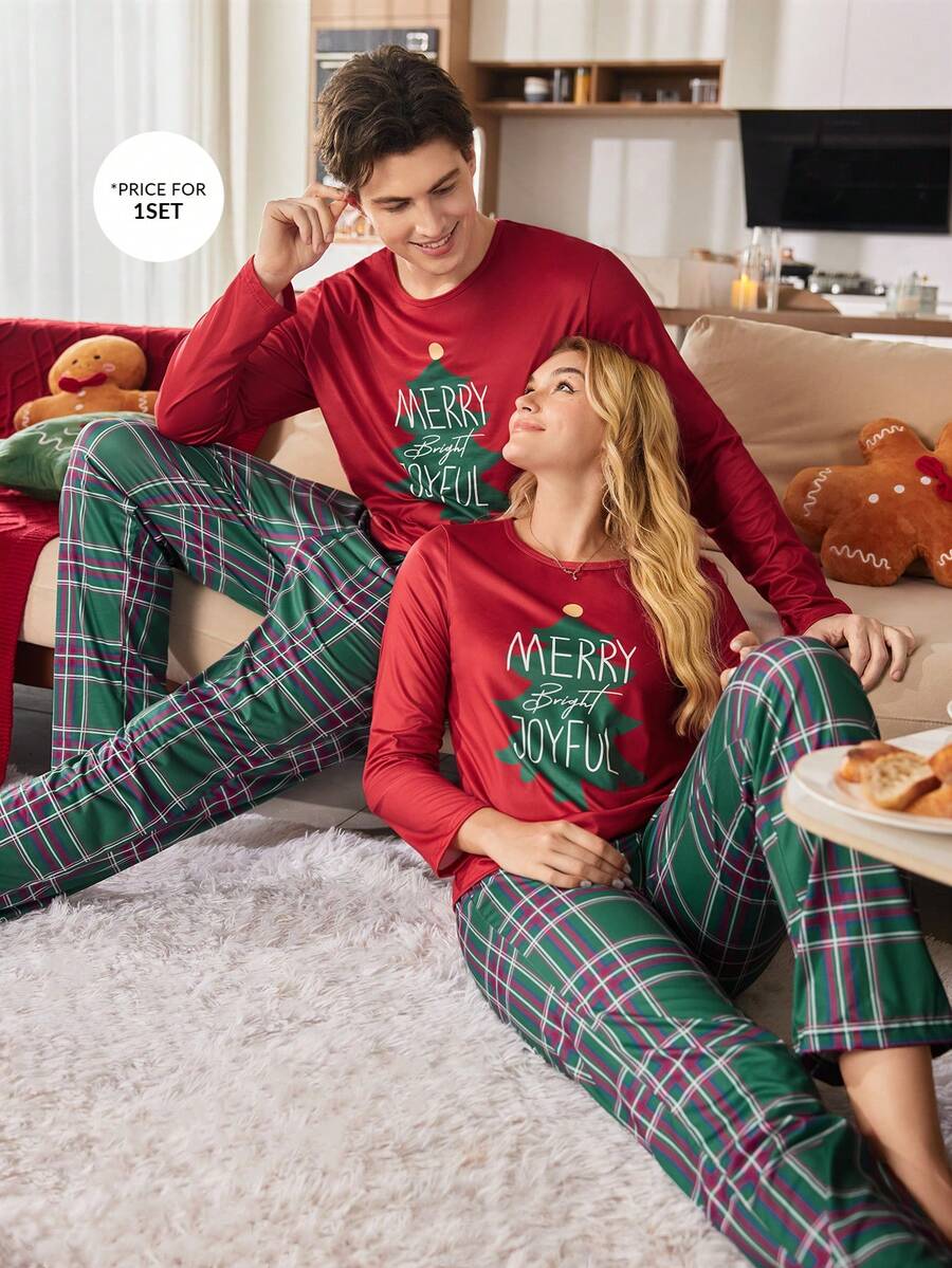 CoupledUp Herren Loungewear Sets Weihnachts-Pyjamas Passendes Paar Pyjama Set Weihnachts-Pyjamas Paar Pj Sets für Herren, Weihnachts-Pj Schlafanzug Set Herbst Winter Kleidung - Rot - Übersicht 1