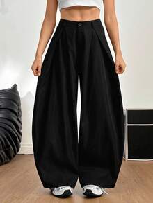 SHEIN Tall Women's Summer Retro Back To School Casual Hippie Street Loose Black Overalls, Tall Autumn And Winter Style Black Baggy Jeans Oversized Pants High Waisted Pants Pants Wide Leg Loose Pants, Winter Clothes For Women,Thanksgiving Outfit For Women, Black Pants,Casual Outfit For Women
