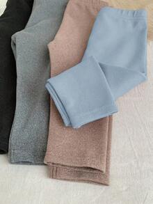 SHEIN LMoss Kids LMoss 4件套女婴可爱纯色松紧腰针织打底裤，秋冬款 - 彩色 - 查看 4