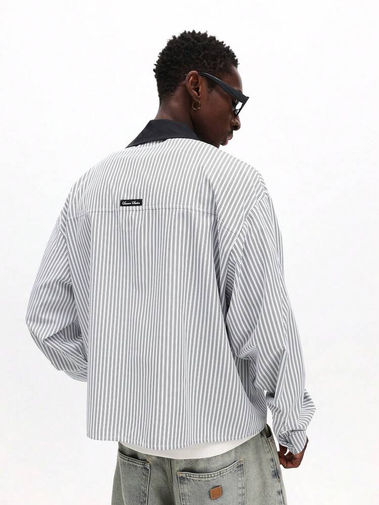 Camicia a righe squadrata con colletto a contrasto