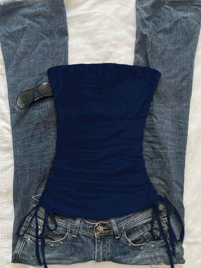 Attitoon 海军蓝女式休闲抽绳系带短款吊带背心