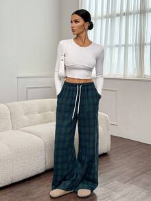 SHEIN Tall 女士格纹撞色宽松阔腿裤，适合秋冬季 - 彩色 - 查看 7