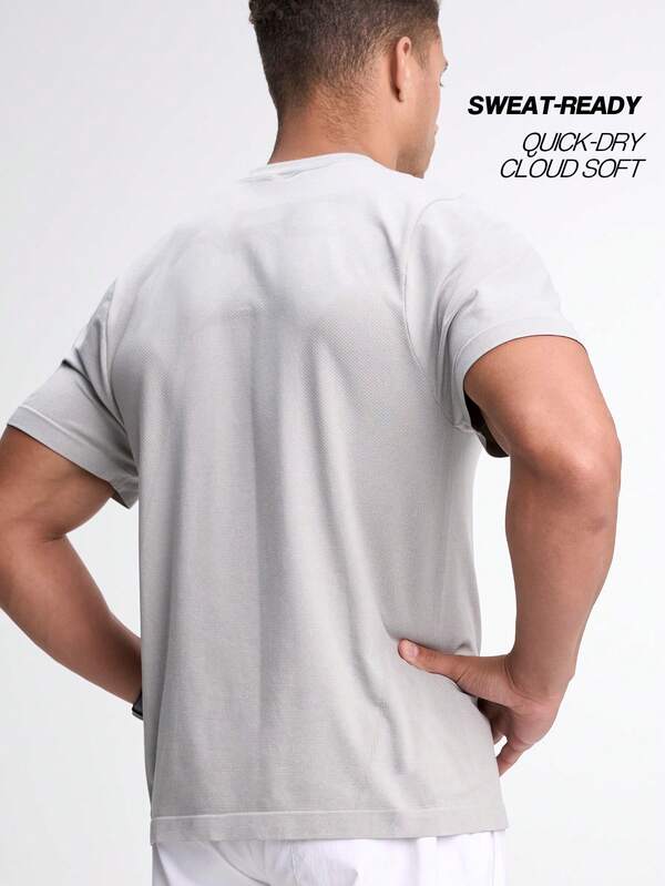قميص تي شيرت رجالي بياقة مستديرة وسريع الجفاف للاستخدام اليومي