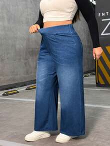 Flexra Jeans boyfriend à jambe large en tricot extensible grande taille - Jean clair - Voir 6