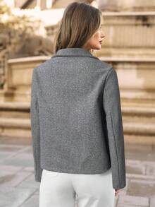 SHEIN Frenchy بليزر خفيف الوزن مزدوج الصدر بياقة صدر للنساء، لون أحادي، مناسب للعمل والتنقل والارتداء اليومي، ملابس خريف وشتاء للنساء