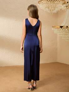 Váy không tay nhún eo cho bé gái, thanh lịch cho Halloween, Giáng sinh - Màu xanh lam - Xem 2